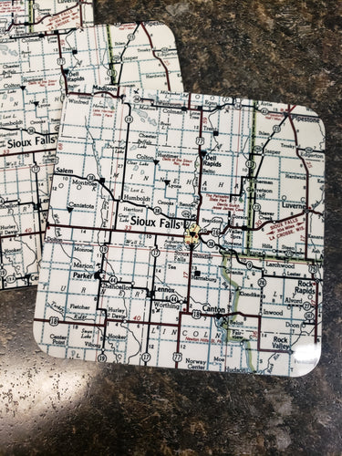 Vintage map Sioux Falls Coaster